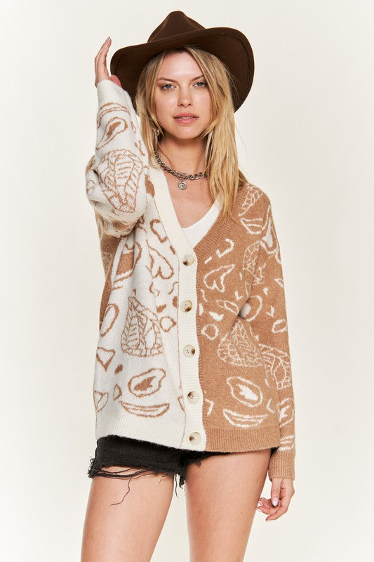 Heart paisley Color block cardigan PLUS JJK5018P