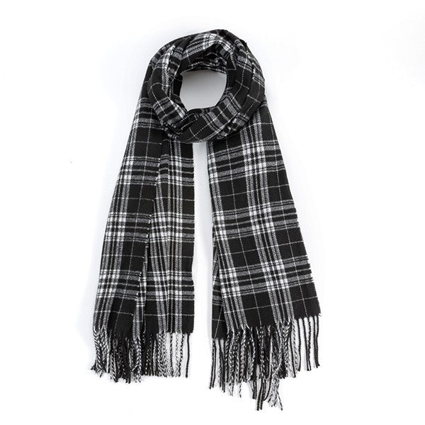 Unisex Casual Plaid Fringed Scarf for Autumn & Winter