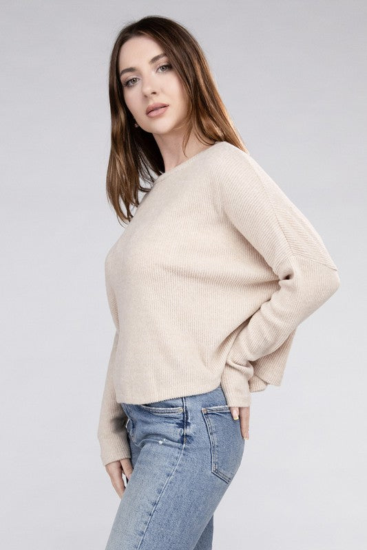 Women's Cozy Ribbed Dolman Long Sleeve Sweater