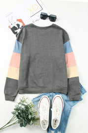 Women's Gray Colorblock Long Sleeve Pullover Sweatshirt