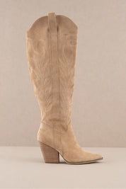 Women's Knee High Embroidered Suede Cowboy Boots