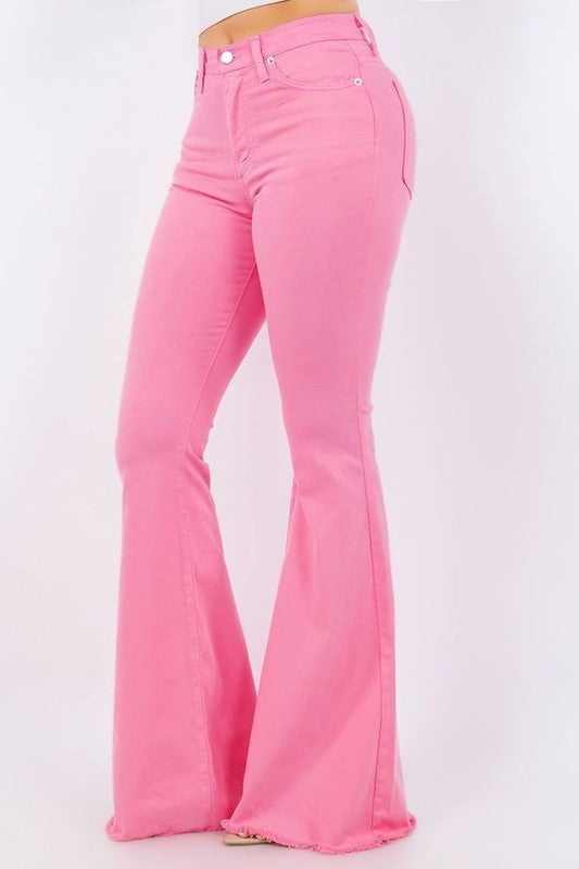 Women's Pink Full Length Bell Bottom Jeans