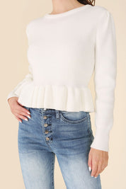 Women's Puff Sleeve Peplum Sweater Top