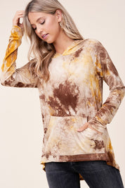 Women's Casual Tie Dye Print Hoodie with Front Pocket