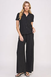 TEXTURED SHORT SLV BUTTON DOWN/WIDE LEG PANTS SET