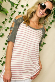 Women's Stripe Camo Ladder Sleeve Top