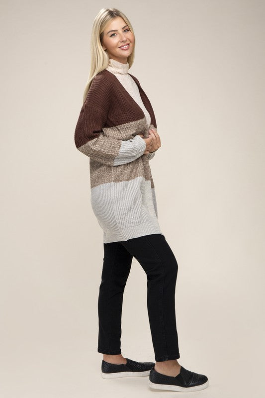 Women's Color Block Open Front Cardigan