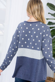 Women's Loose Fit Polka Dot Colorblock Casual Top