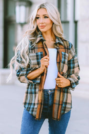 Women's Long Sleeve Plaid Button-Up Shirt with Pockets