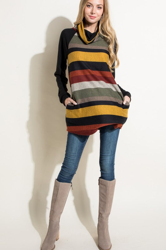 Plus Size Casual Loose Fit Turtle Neck Tunic Top