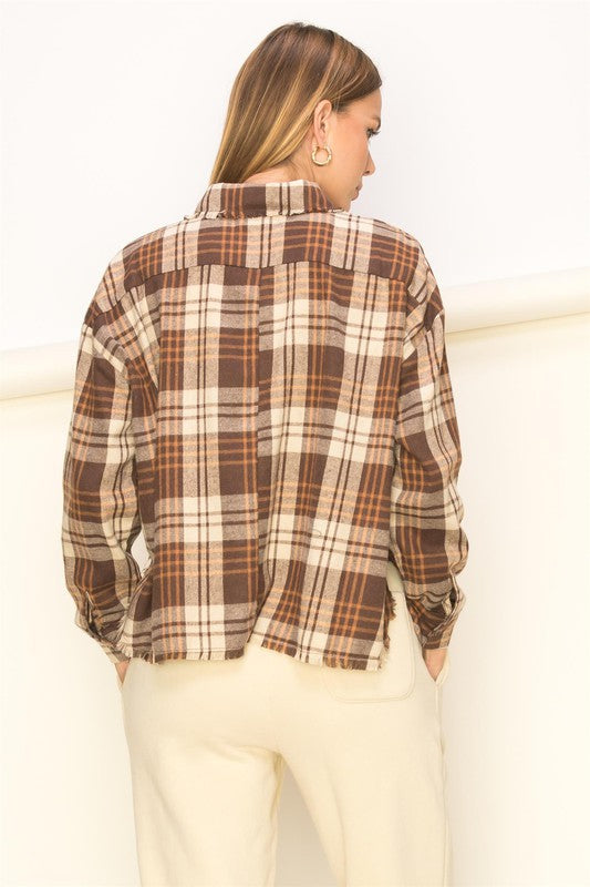 Women's Cropped Plaid Button-Down Shirt