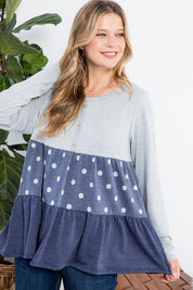 Women's Casual Colorblock Polka Dot Top