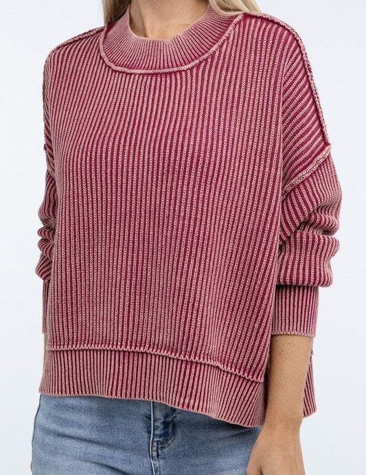 Women's Oversized Cropped Sweater with Side Slits