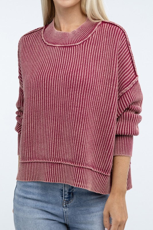 Women's Oversized Cropped Sweater with Side Slits