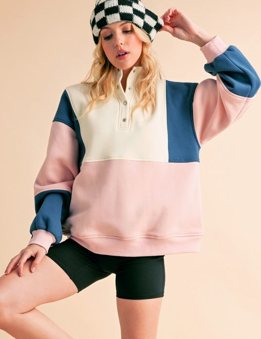 Women's Colorblock Snap Button Pullover