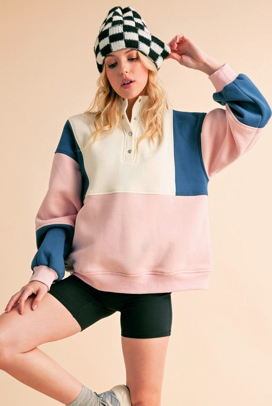 Women's Colorblock Snap Button Pullover