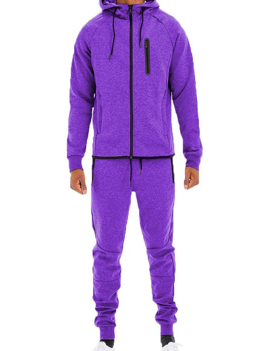 Men's Full Zip Solid Color Track Set