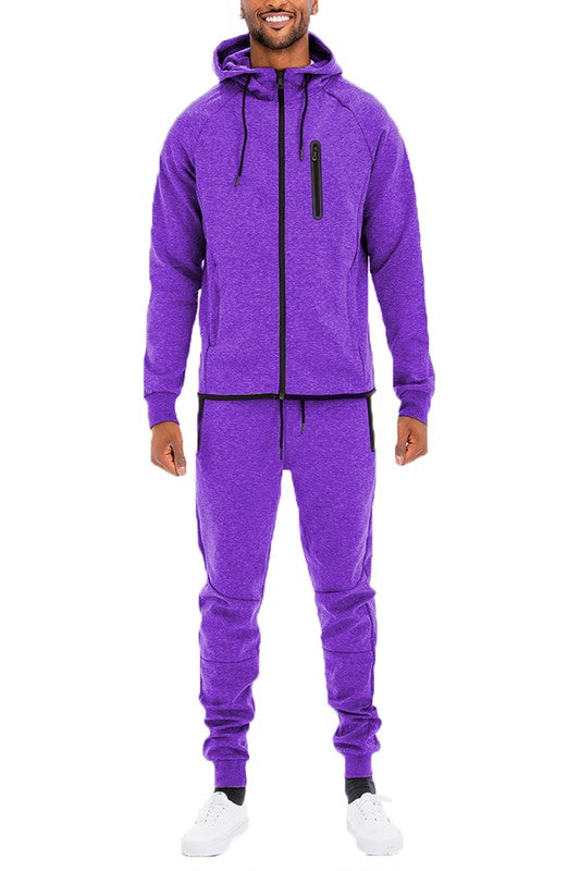 Men's Full Zip Solid Color Track Set