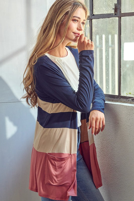 Women's Casual Colorblock Jersey Cardigan