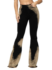 Women's High Rise Flare Jeans with Bleach Detail