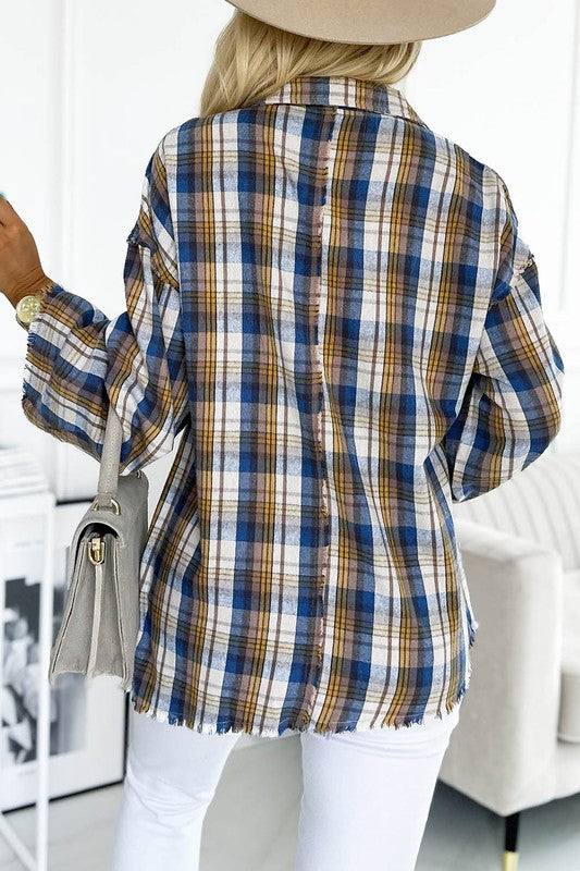 Women's Plaid Asymmetric Buttons Shirt