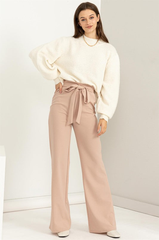 Women's High-Waisted Tie Front Flared Pants