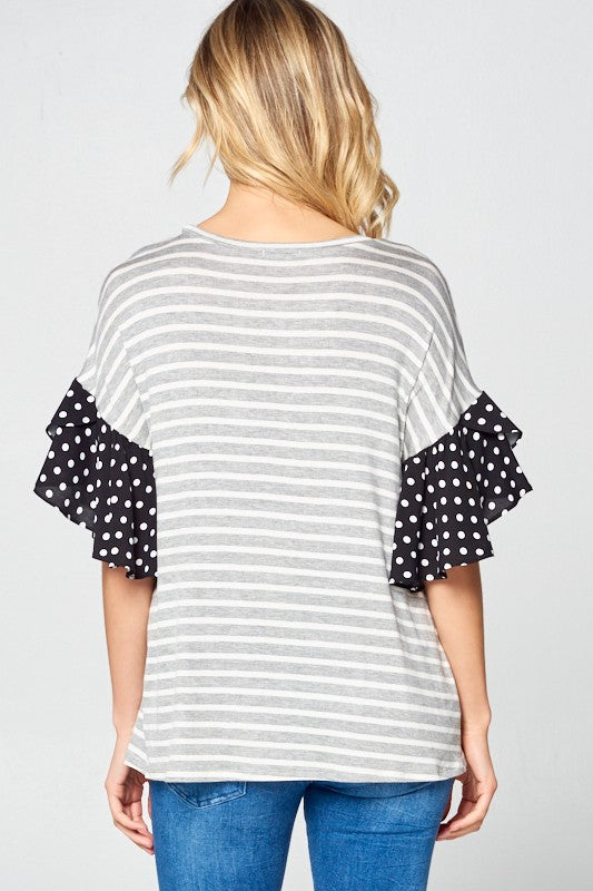 Women's Polka Dot Ruffle Sleeve Top