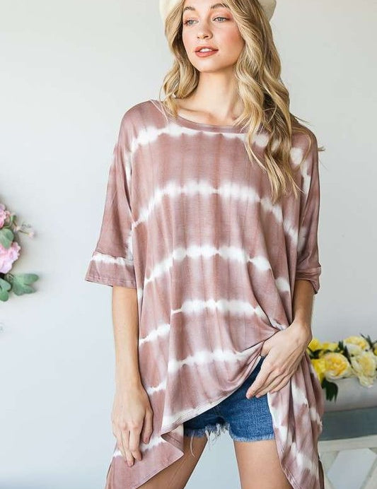 Women's Striped Tie Dye Short Sleeve Tunic