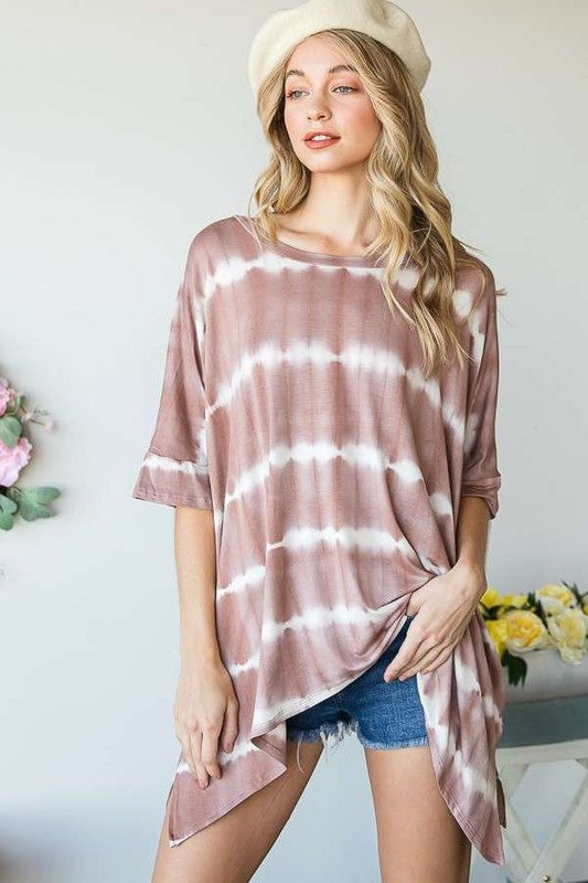 Women's Striped Tie Dye Short Sleeve Tunic