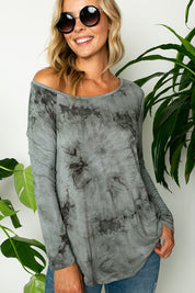 Women's Tie Dye One Shoulder Long Sleeve Plus Top