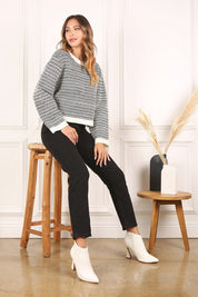 Women's Casual Herringbone Pattern Crew Neck Sweater