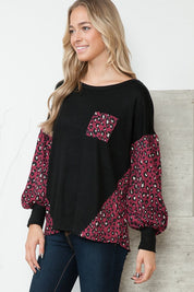 Women's Oversized Leopard Print Balloon Sleeve Sweater