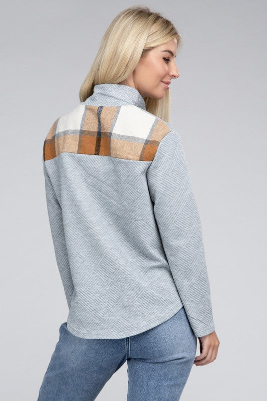 Women's Plaid Print High Neck Half Button Sweatshirt