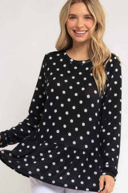 Women's Casual Polka Dot Tunic Top with Ruffle Bottom