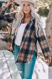 Women's Oversized Plaid Shacket with Rounded Hem and Slits