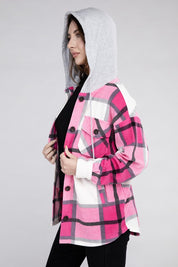 Women's Casual Hooded Plaid Fleece Shacket