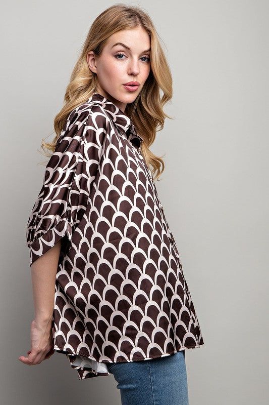 Women's Geometric Print Oversized Button Down Shirt