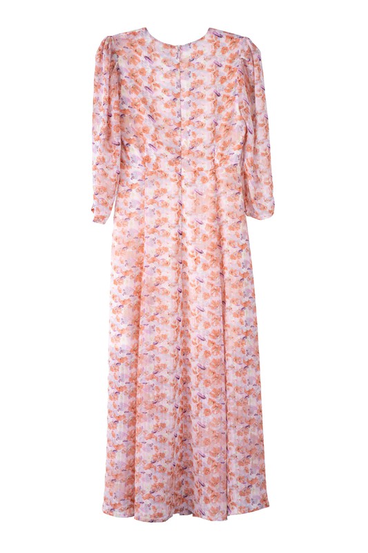 Women's Floral Print V Neck Chiffon Maxi Dress