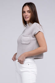 Women's Cropped Mock Neck Short Sleeve Sweater