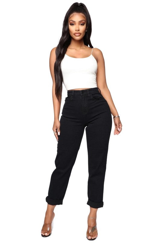 Women's High Rise Black Denim Boyfriend Jeans