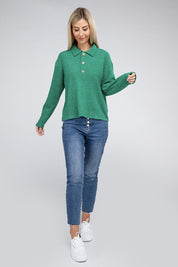 Women's Relaxed Collared Button Front Sweater