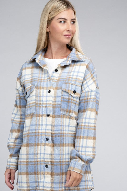 Women's Casual Plaid Shacket with Button Details