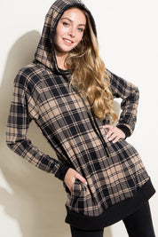 Women's Casual Plaid Mixed Hoodie Sweatshirt