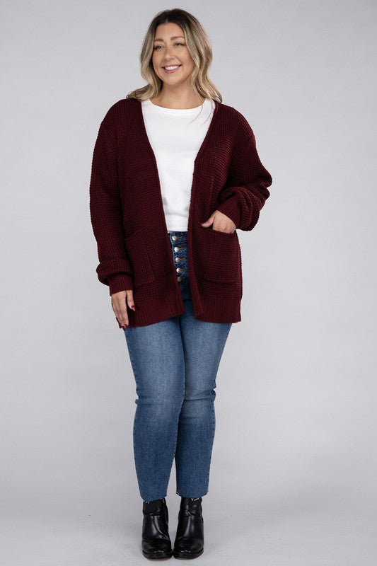 Plus Size Oversized Waffle Open Cardigan Sweater