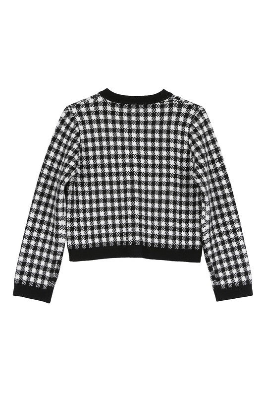 Black check knitted jacket