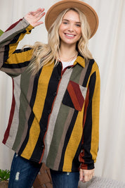 Women's Oversized Cozy Stripe Flannel Shacket