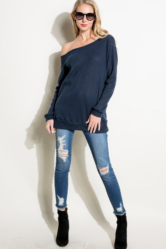 Women's Casual Solid One Shoulder Long Sleeve Top