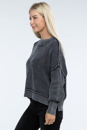 Women's Oversized Cropped Sweater with Side Slits