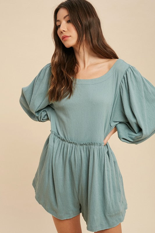 Women's Casual Babydoll Romper with Long Sleeves