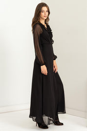 Women's Casual Ruffle Tie Waist Maxi Wrap Dress